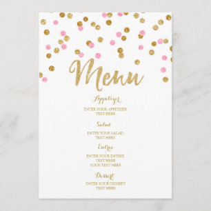 Gold Confetti Light Pink Wedding Menu