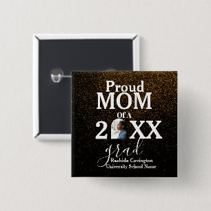 Gold Confetti Look Festive Proud Mum Grad Button