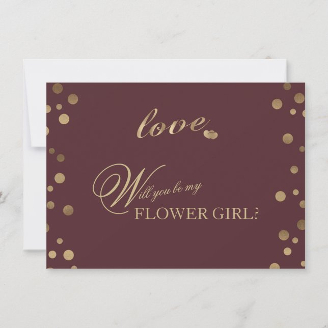 Gold Confetti Love Burgundy Wedding Flower Girl (Front)