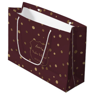 Gold Confetti Love Burgundy Wedding Large Gift Bag