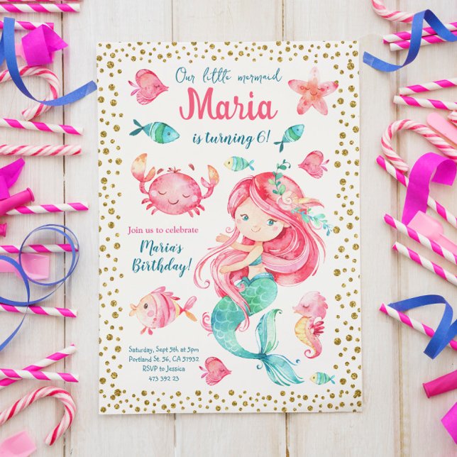 Gold confetti Mermaid Birthday Invitation (Creator Uploaded)
