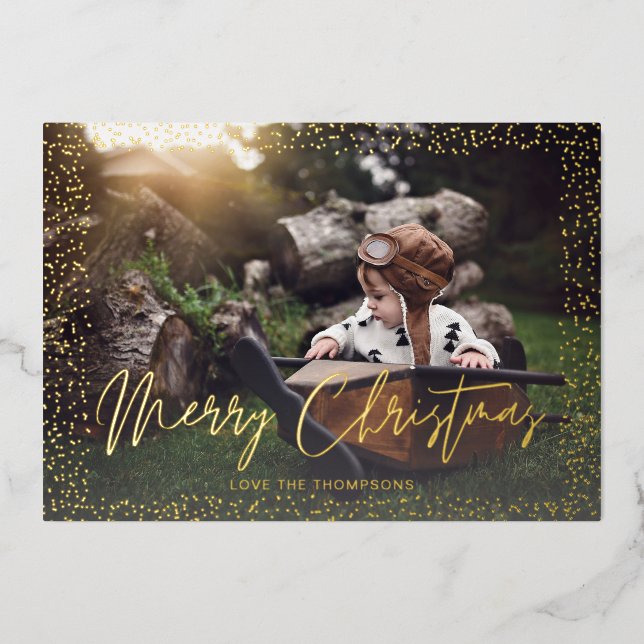 Gold Confetti Merry Christmas Photo (Front)