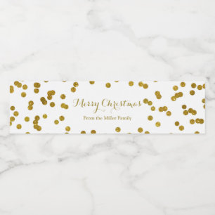 Gold Confetti Merry Christmas Water Bottle Label