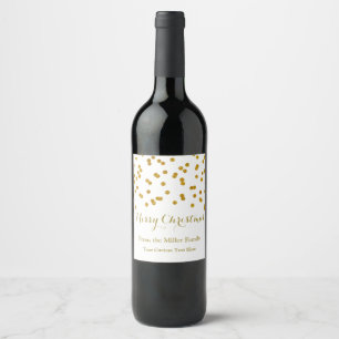 Gold Confetti Merry Christmas Wine Label
