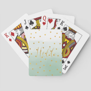 Gold Confetti Mint Watercolor Hello Playing Cards