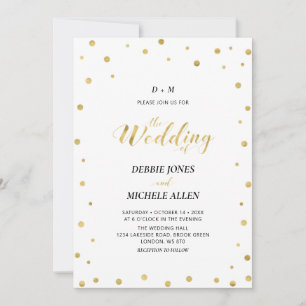 Gold Confetti   Modern Typography Wedding Ceremony Invitation