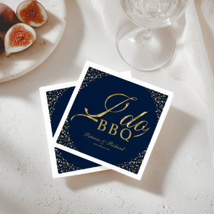 Gold Confetti Navy Blue I Do BBQ Engagement Party Napkin