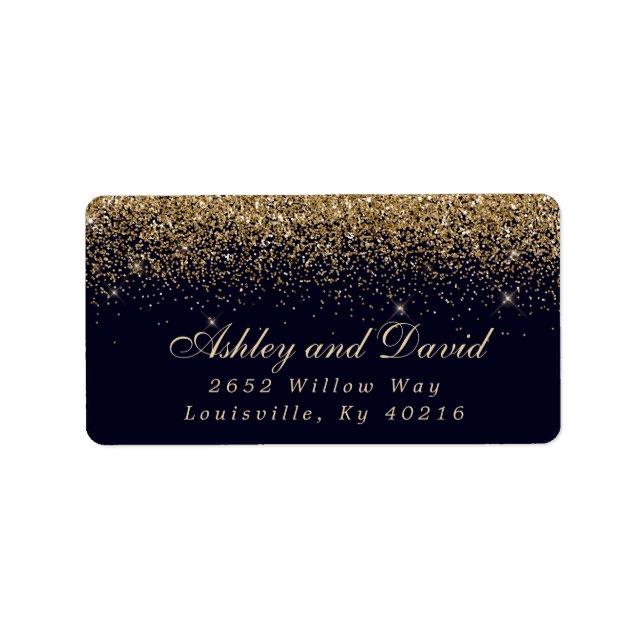 Gold Confetti Navy Blue Modern Address Label (Front)