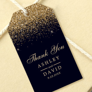 Gold Confetti Navy Blue Wedding Favour Gift Tags