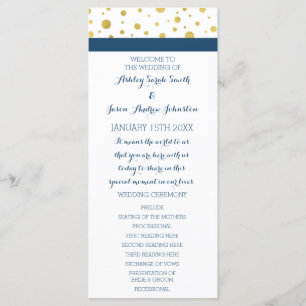 Gold Confetti Navy Blue Wedding Program Programme