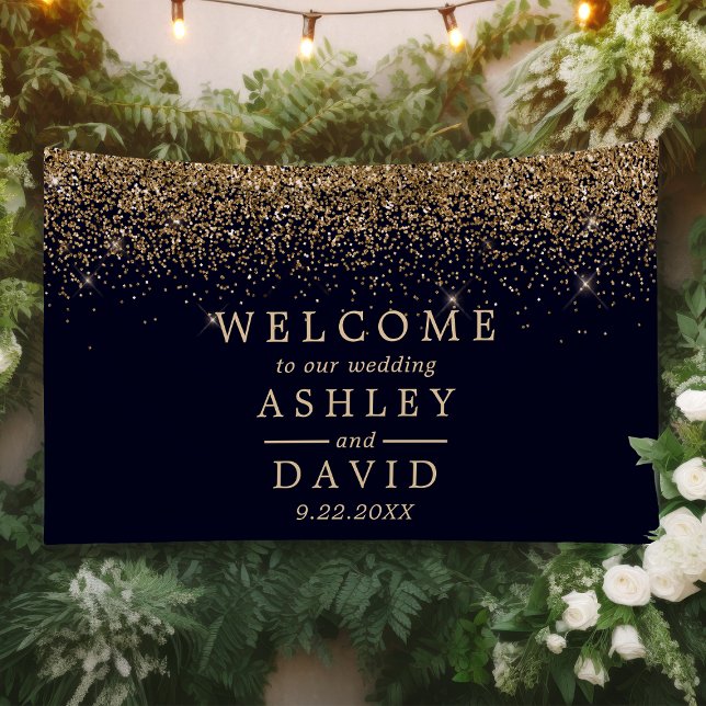 Gold Confetti Navy Blue Wedding Welcome Banner (Creator Uploaded)