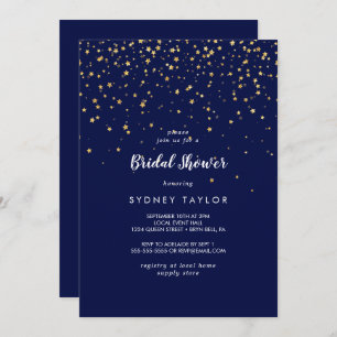 Gold Confetti   Navy Bridal Shower Invitation