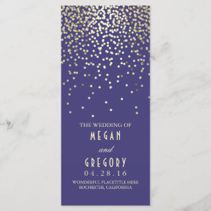 Gold Confetti Navy Elegant Glitter Wedding Program Programme