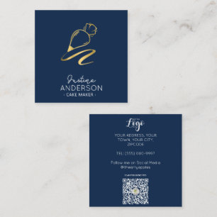 Gold Confetti Navy icing Bag Chef  Square Business Card