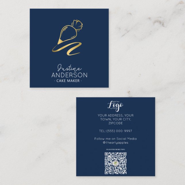 Gold Confetti Navy icing Bag Chef  Square Business Card (Front/Back)