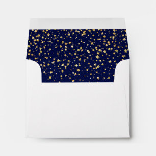 Gold Confetti Navy Self-Addressed Wedding RSVP Envelope