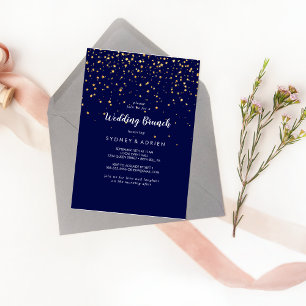 Gold Confetti Navy Wedding Brunch Invitation