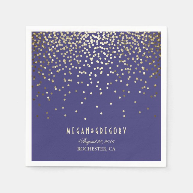Gold Confetti Navy Wedding Napkin (Front)