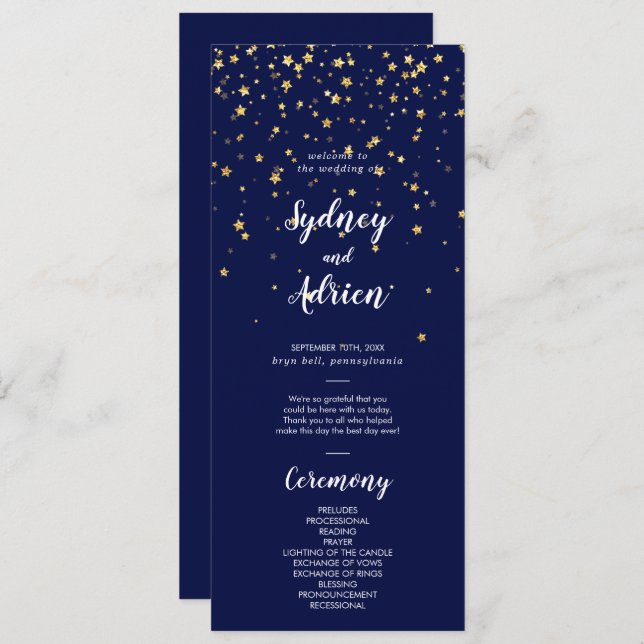 Gold Confetti | Navy Wedding Program Programme (Front/Back)