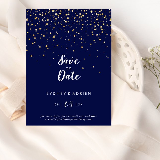 Gold Confetti | Navy Wedding Save The Date (Creator Uploaded)