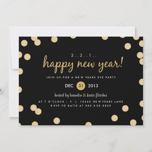 Gold Confetti New Years Eve Party Invite (Front)