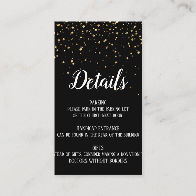 Gold Confetti on Black Detail Insert Card (Front)