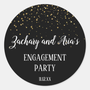 Gold Confetti on Black Engagement Party Envelope Classic Round Sticker