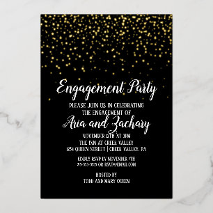 Gold Confetti on Black Engagement Party Gold