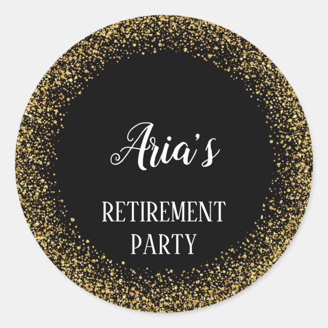 Gold Confetti on Black Retirement Envelope Seals (Front)