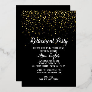 Gold Confetti on Black Retirement Party Gold