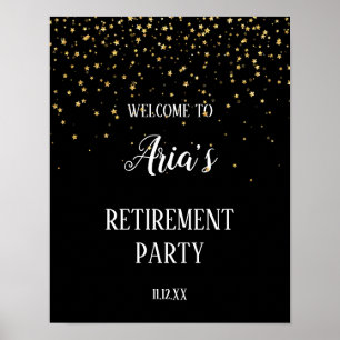 Gold Confetti on Black Retirement Welcome Sign