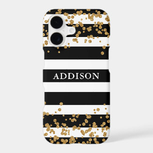Gold Confetti on Black Stripe Pattern