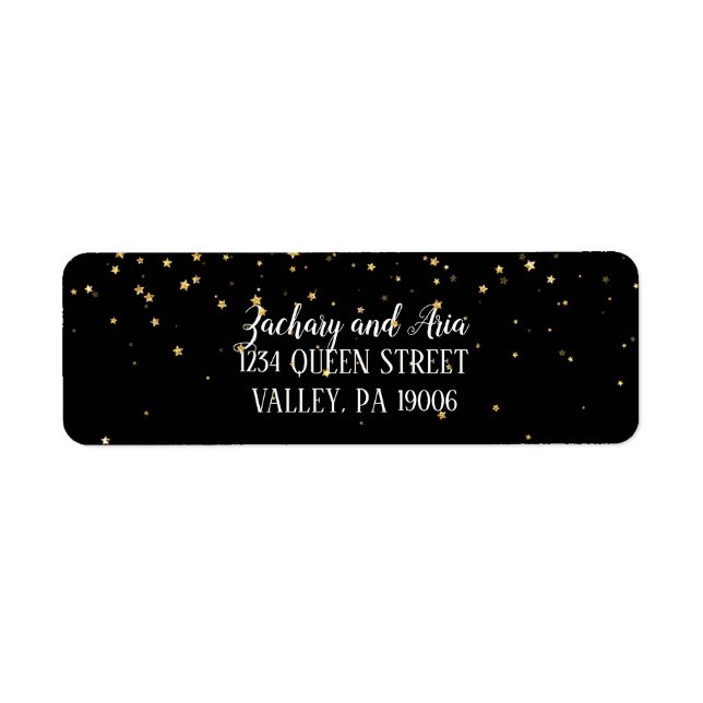 Gold Confetti on Black Wedding Address Labels (Front)