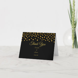 Gold Confetti on Black & White Wedding Thank You Card