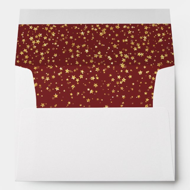 Gold Confetti on Burgundy Retirement Invitation Envelope (Back (Bottom))