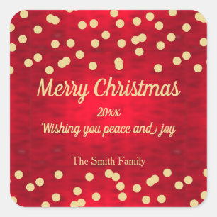 Gold Confetti on Red Christmas Pattern Square Sticker