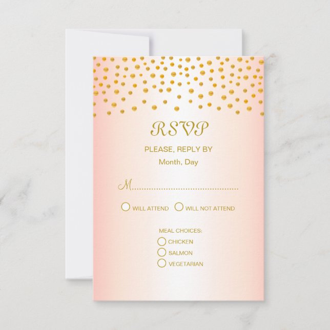 Gold Confetti on Rose Gold Wedding RSVP Card (Front)