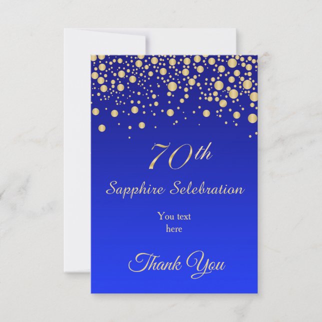 Gold confetti on Sapphire blue Birthday Thank You (Front)