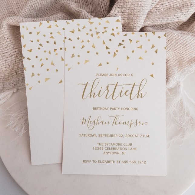 Gold Confetti on White 30th Birthday Party Invitation (Creator Uploaded)