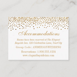 Gold Confetti on White Wedding Accommodation Cards