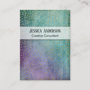 Gold Confetti Over Purple & Teal Grunge Texture Business Card