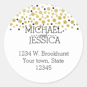 Gold Confetti Personalised name and address Classic Round Sticker