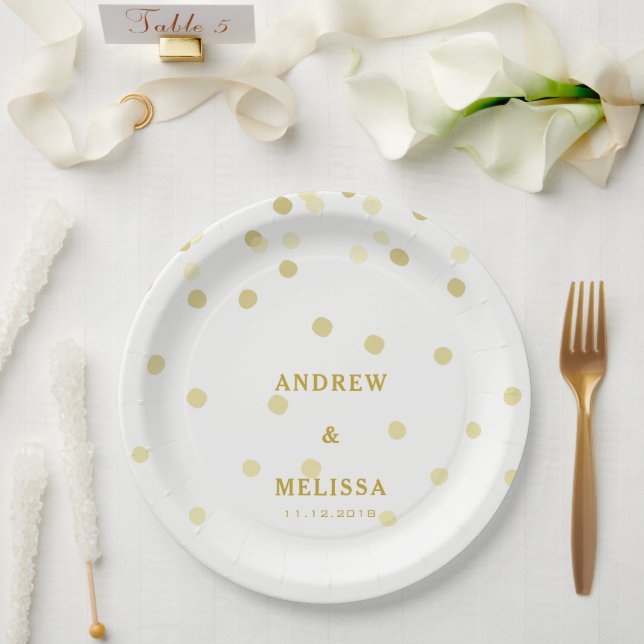 Gold Confetti  | Personalised Wedding Paper Plate (Wedding)
