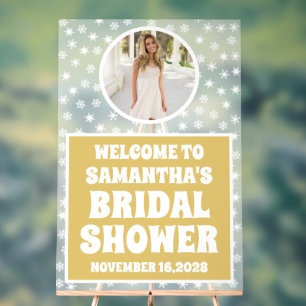 Gold Confetti Photo Bridal Shower Welcome Frosted Acrylic Sign