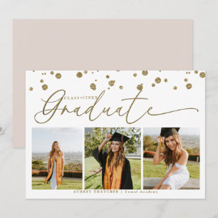 Gold Confetti    Photo Collage Graduation  Invitation
