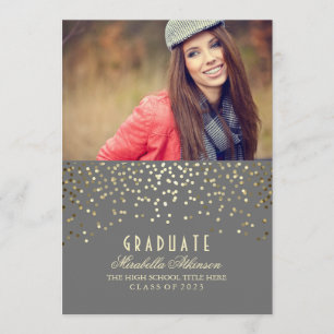 Gold Confetti Photo Graduation Party Announcement
