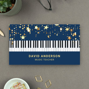 Gold Confetti Piano Keyboard Musician Pianist Business Card
