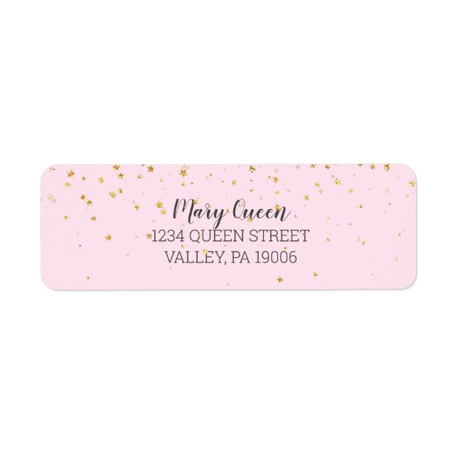 Gold Confetti Pink Baby Shower Return Address (Front)