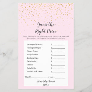 Gold Confetti Pink Shower GuessThe Right Price Flyer