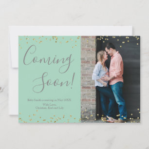 Gold Confetti Pregnancy Announcement Card on Mint